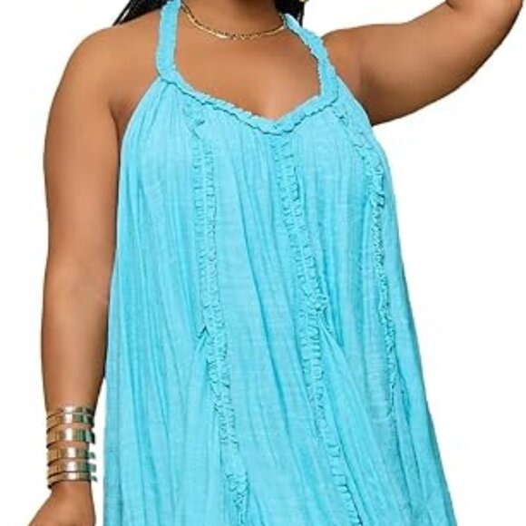 NEW-Womens Sexy Summer Dresses Halter Neck Plus Size Long Maxi Dress - Picture 2 of 4